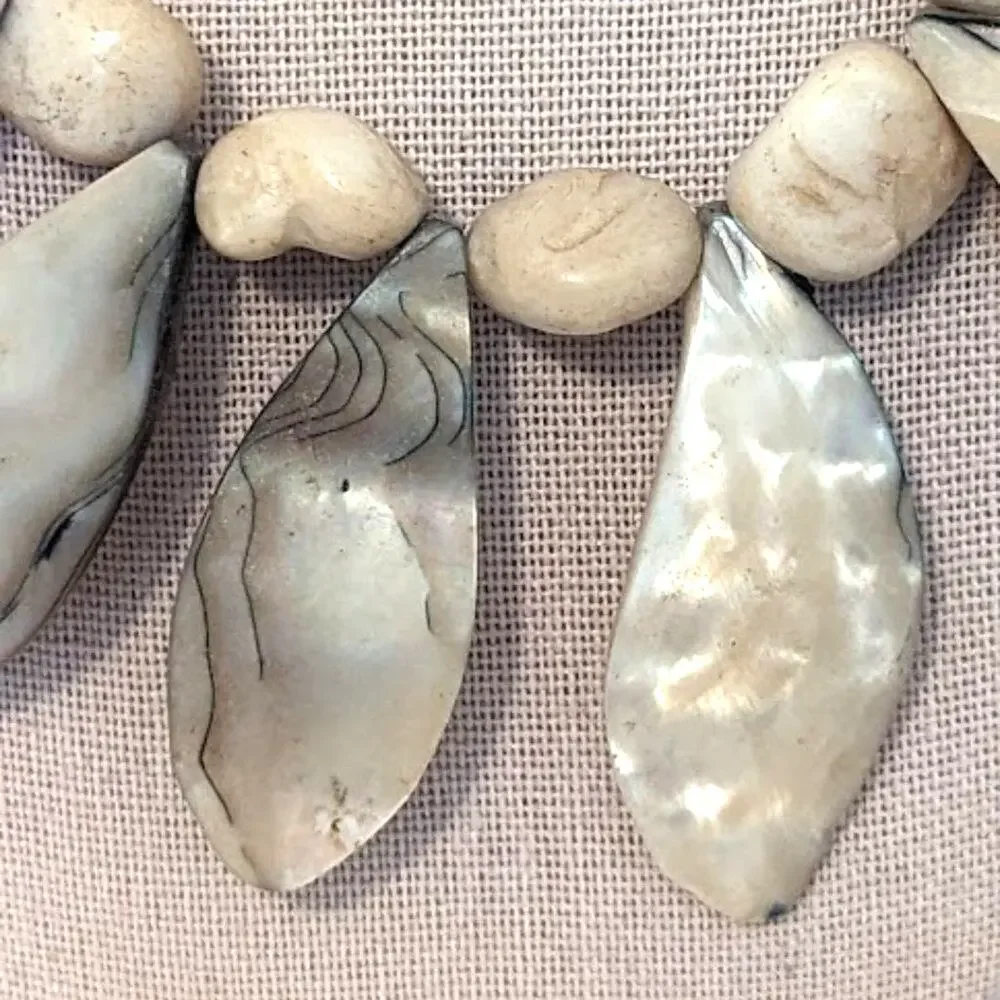 Vintage Mother of Pearl Leaves/Petal Beaded Necklace with Ornate Clasp